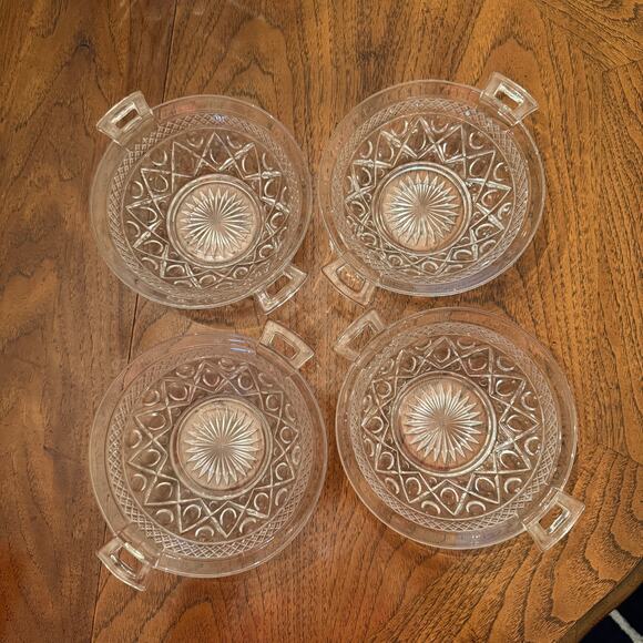 Vtg Handled Bowls 7.25" Cape Cod by Imperial Glass Ohio Glassware Set of 4 - Picture 6 of 10